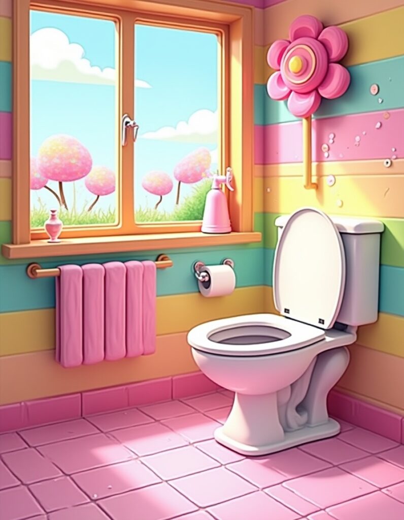 Baño luminoso, limpio y colorido